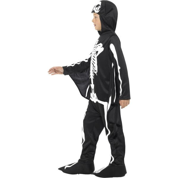 Smiffys Bat Skeleton Costume in black and white with hood and wings, UK version