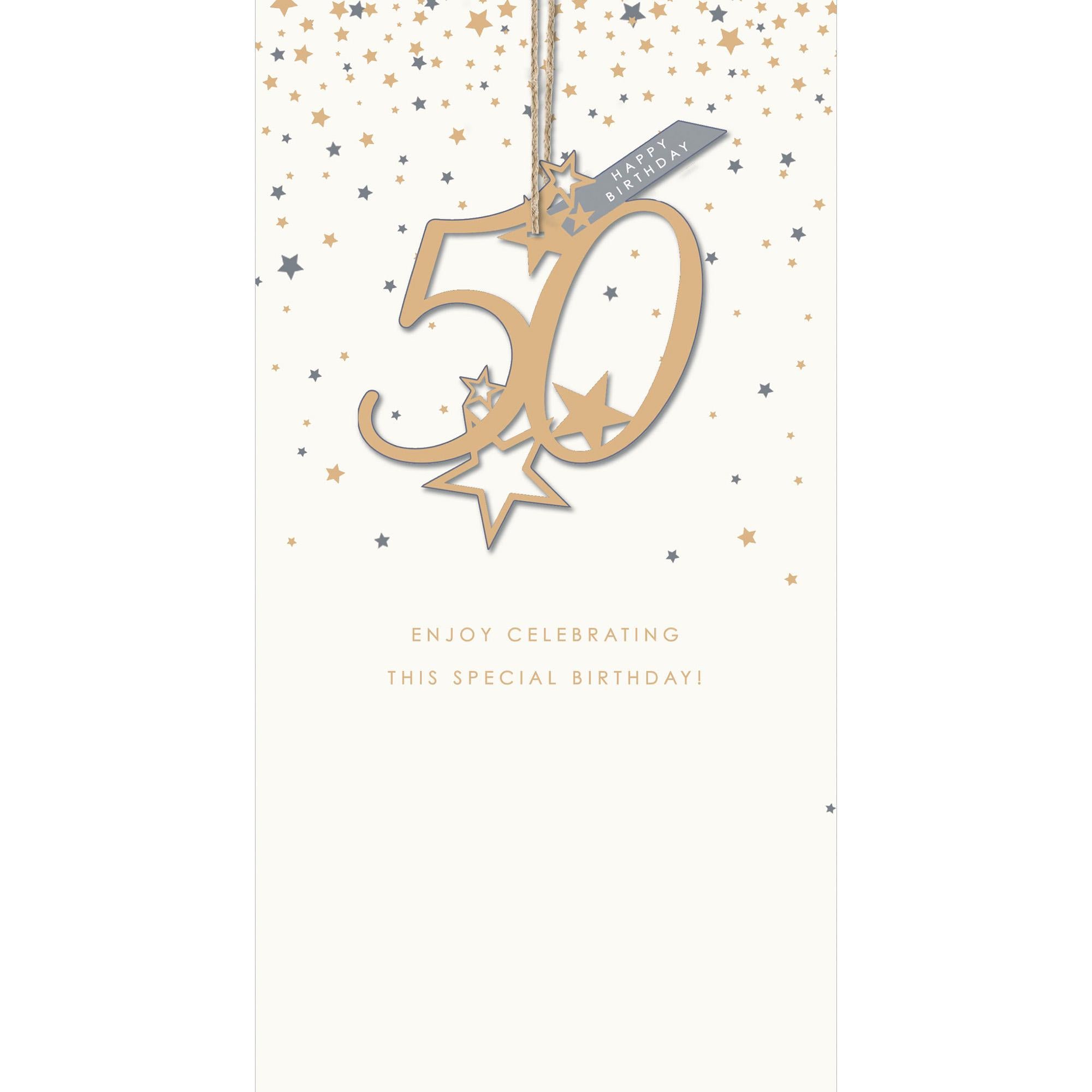 Carlton Happy 50th Birthday Card Gold Keepsake Hanging Decoration Greeting Card GOODS Sainsburys   