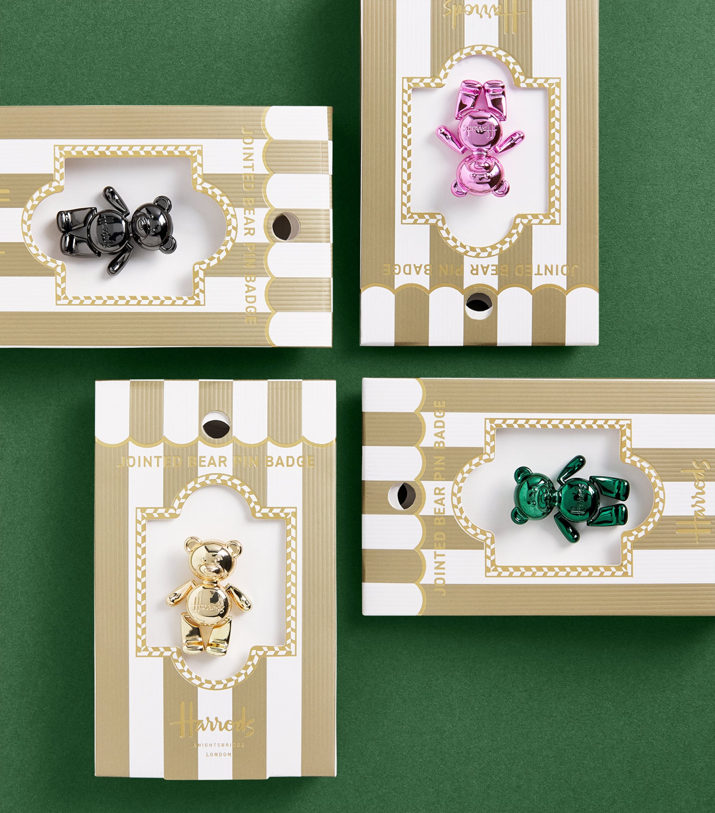 Harrods jointed bear pin badge, UK version