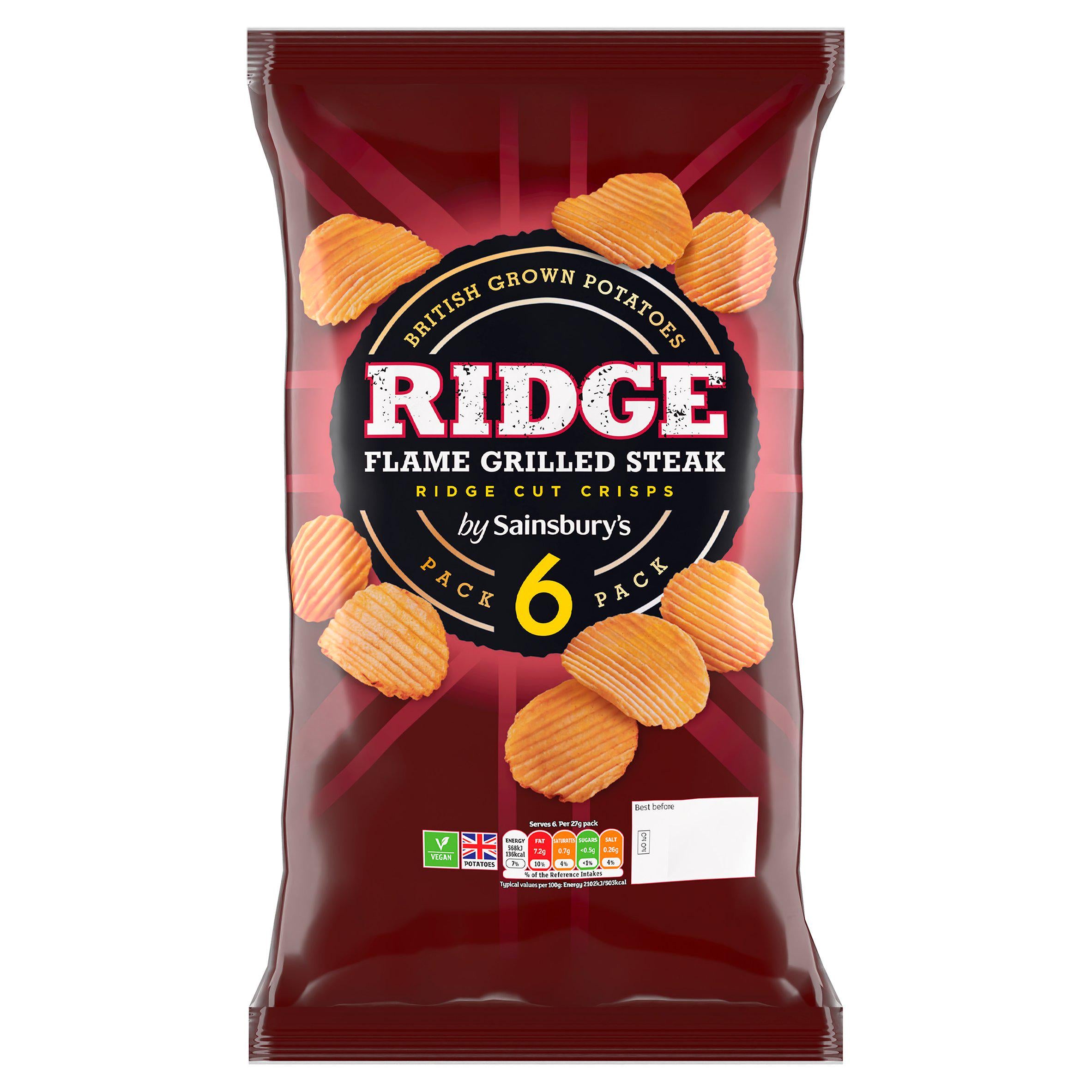 Sainsbury's Flame Grilled Steak Ridge Cut Crisps 6x27g GOODS Sainsburys   