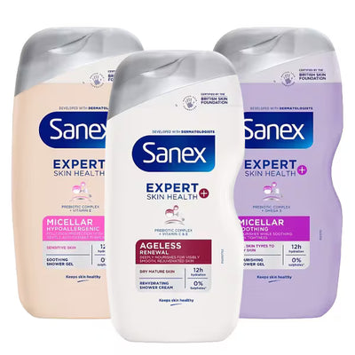 Superdrug Sanex Expert Skin Health+ Bundle Shower Gel and Cream Set 3 x 450ml- Buy online at McGrocer