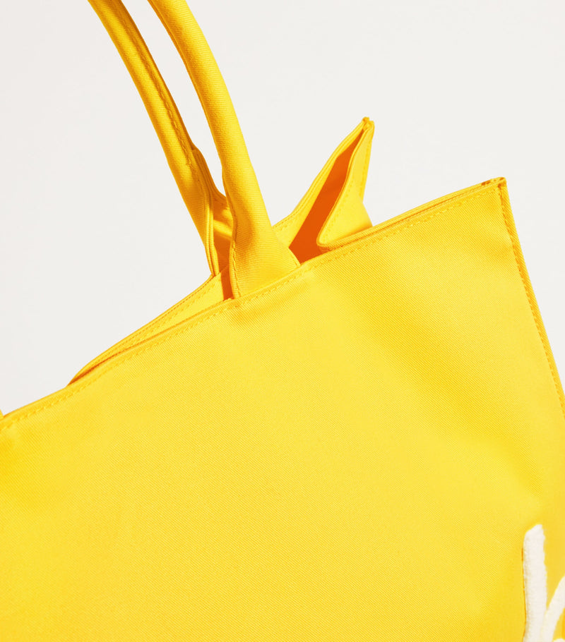 Harrods large cotton logo tote bag in vibrant yellow, UK version