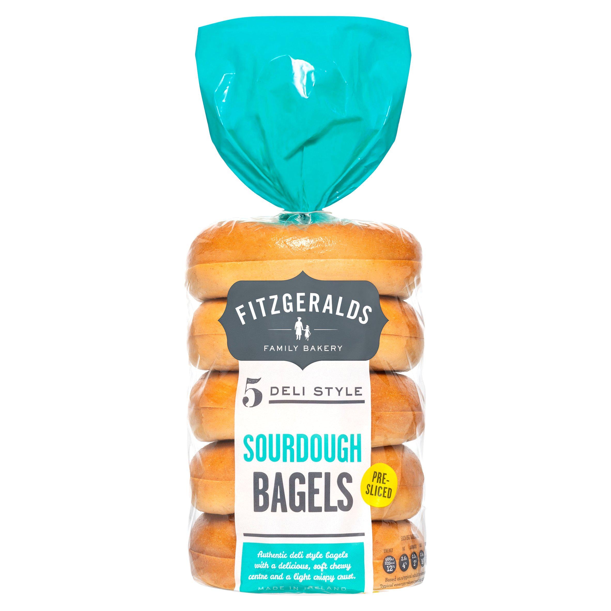 Fitzgeralds Family Bakery Deli Style Sourdough Bagels Pre-Sliced x5 425g GOODS Sainsburys   