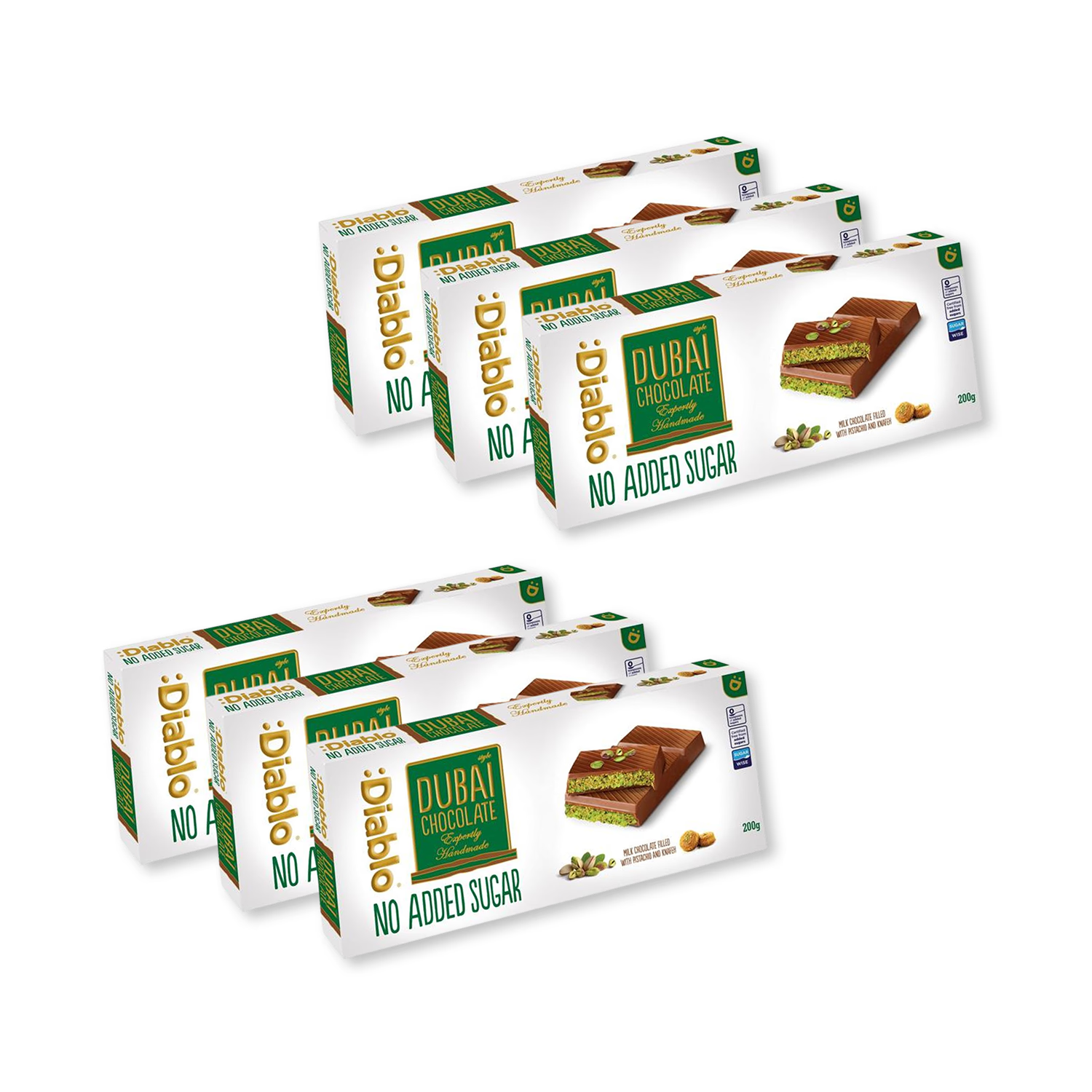 Diablo Dubai chocolate bar no added sugar 200g, imported from the UK