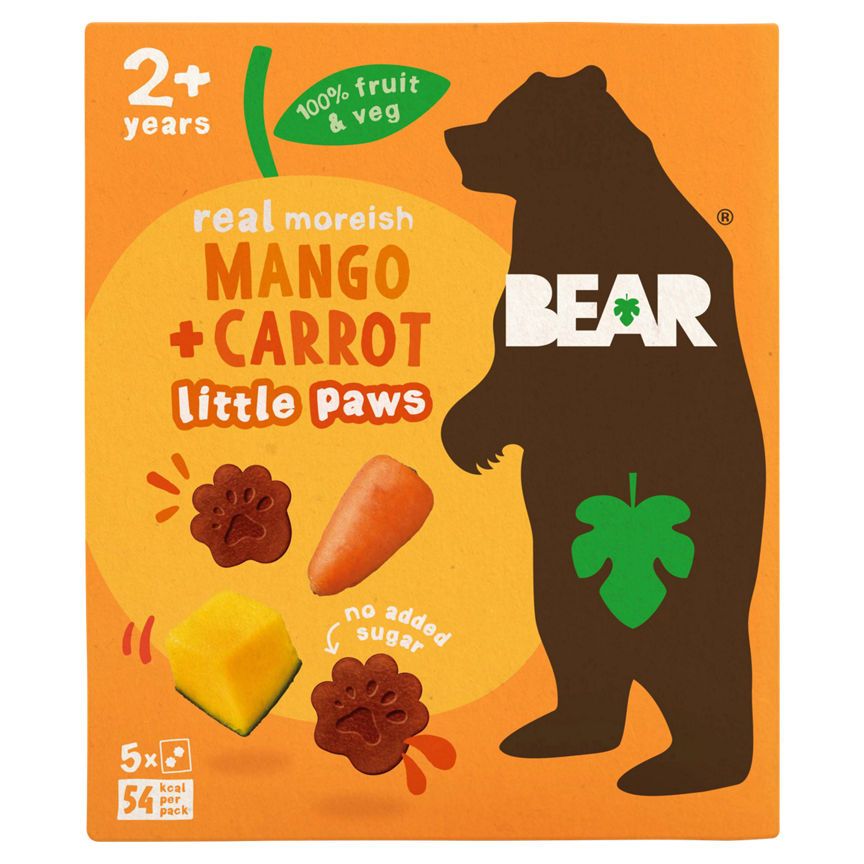 BEAR Pure Fruit & Veg Paws Mango & Carrot 5 Pack