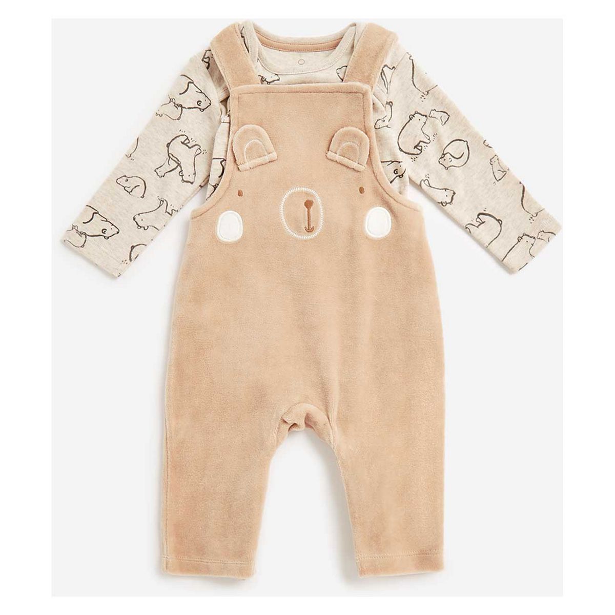 Bear Velour Dungarees and Bodysuit Set - McGrocer