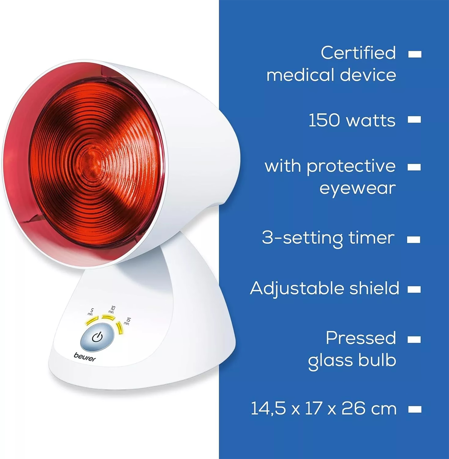 Beurer IL35 white infrared lamp with digital timer, imported from the UK