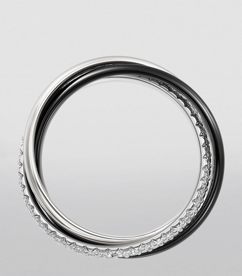 Cartier Trinity ring white gold ceramic diamond, imported from the UK