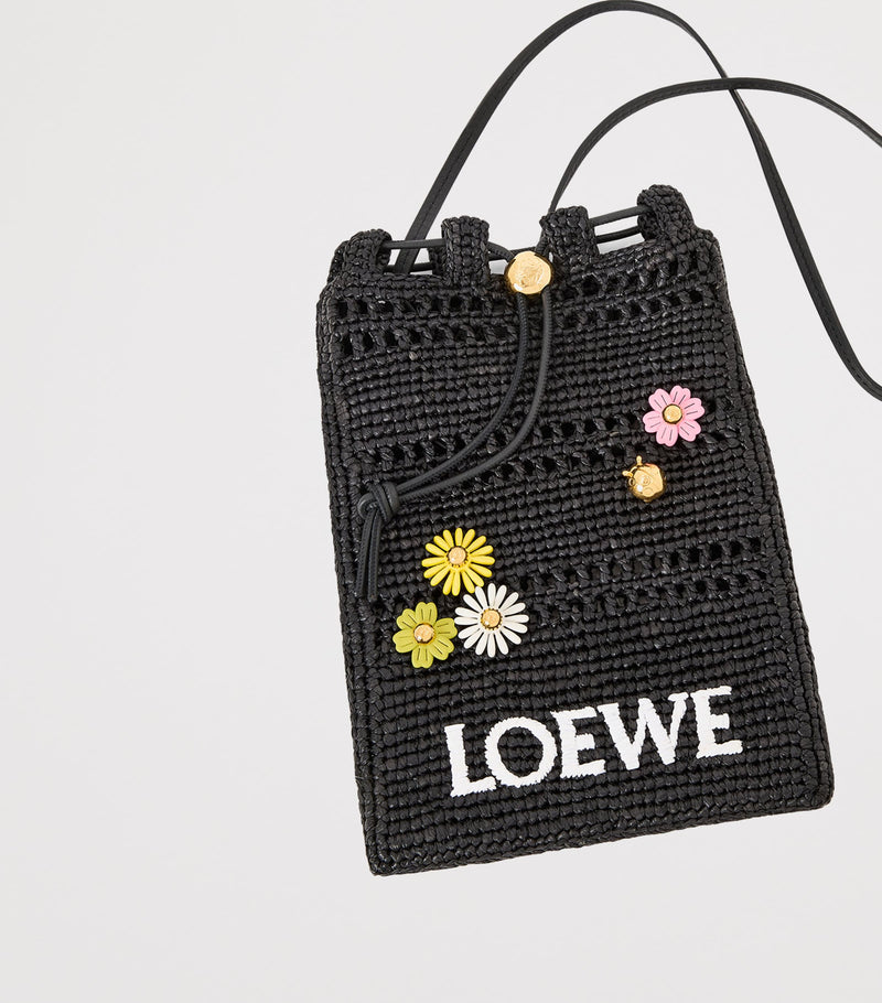 LOEWE leather-trim flower pin H1cm W2.5cm, imported from the UK
