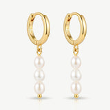 MUCHV gold small hoop earrings with natural baroque pearl charms (British brand)