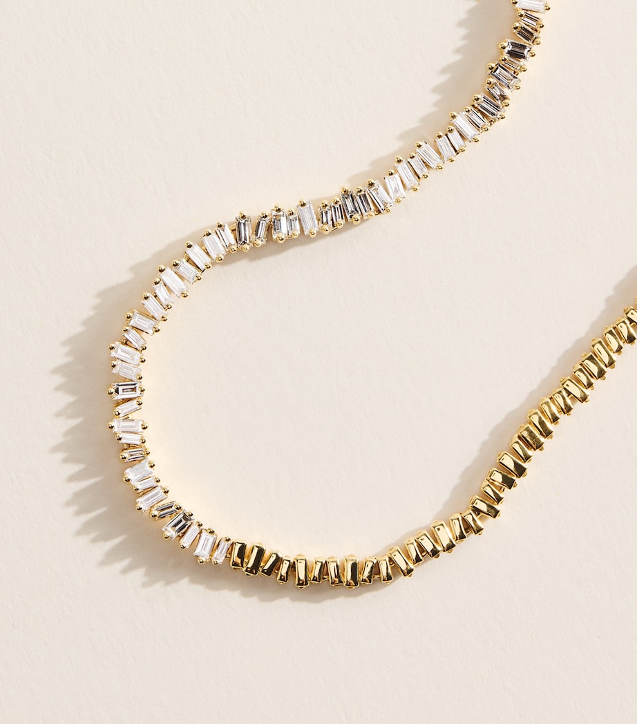 Suzanne Kalan yellow gold diamond tennis necklace 43cm, UK version