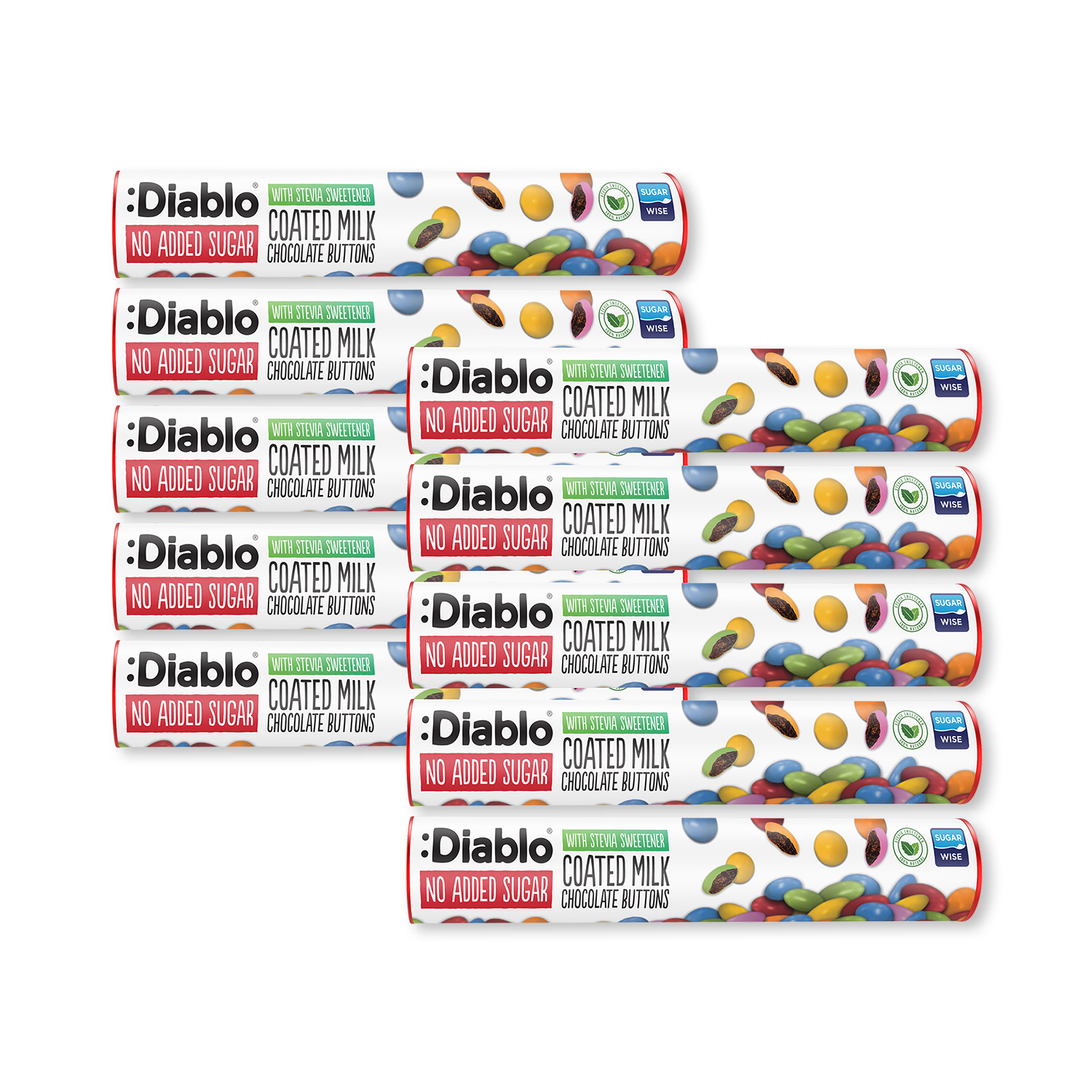 Diablo milk chocolate buttons no added sugar 22g tube, UK version