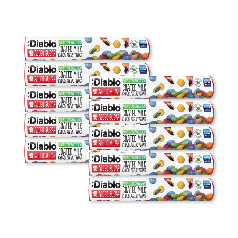 Diablo milk chocolate buttons no added sugar 22g tube, UK version