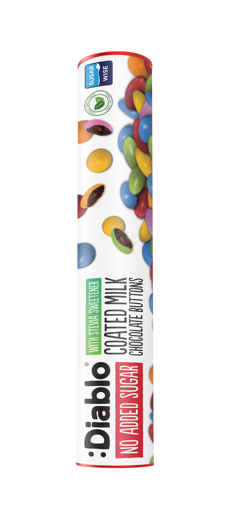 Diablo milk chocolate buttons no added sugar 22g tube, UK version