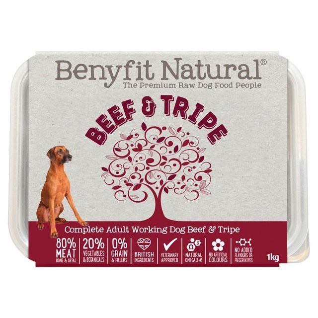 Benyfit Natural Beef & Tripe Complete Adult Raw Working Dog Food   1kg