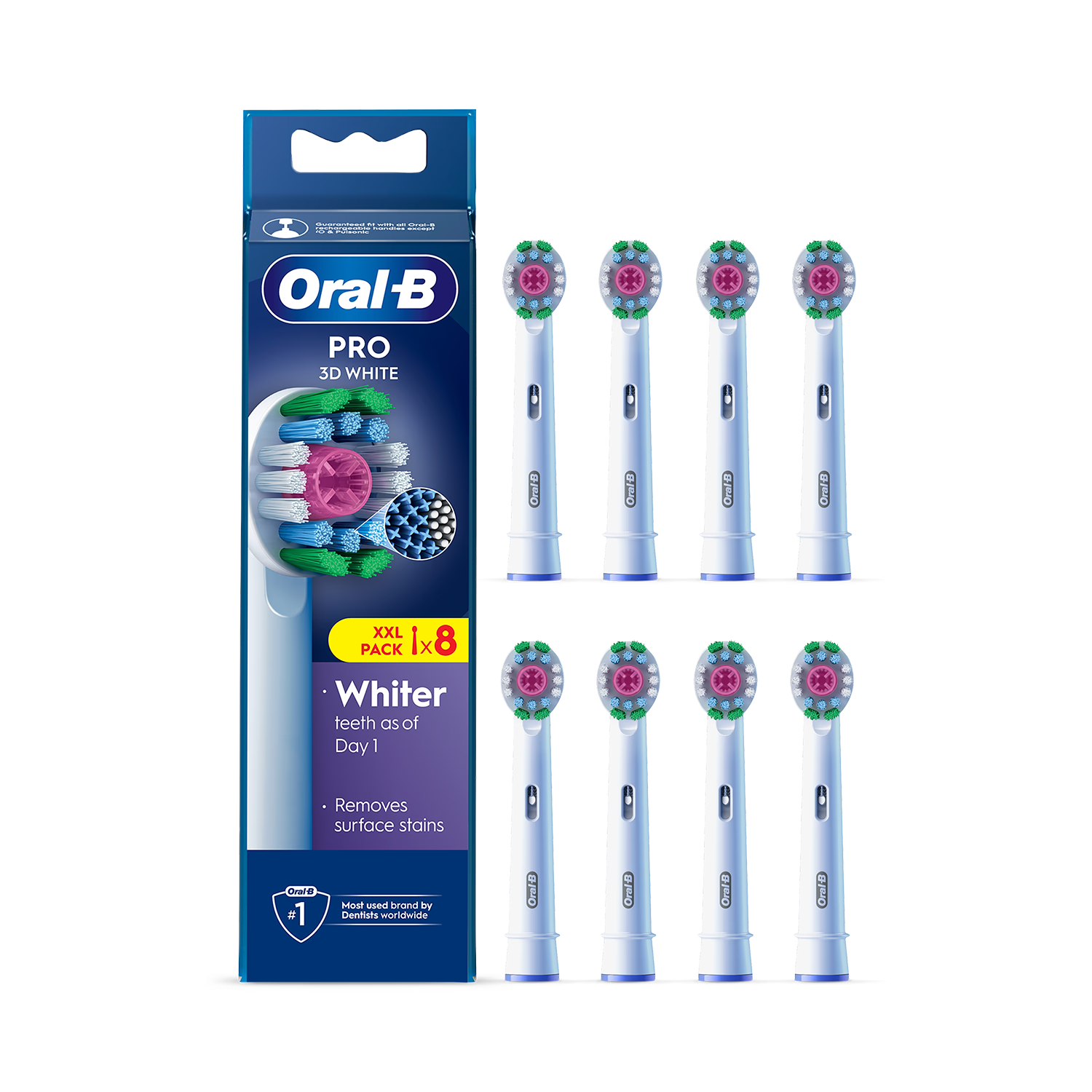 Oral-B Pro 3D White toothbrush heads with X Filament 8 count, imported from the UK