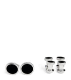 Tateossian black agate cufflinks and stud set (British brand)