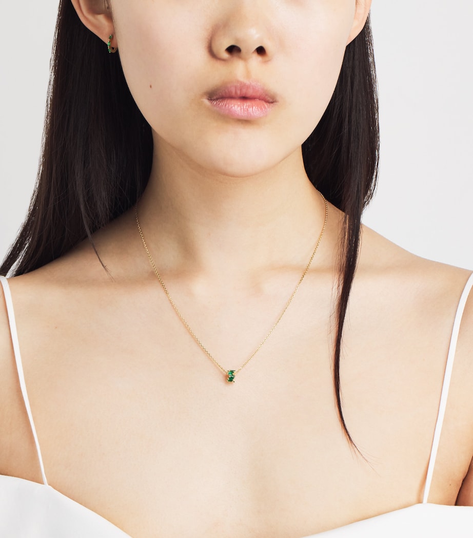 Suzanne Kalan yellow gold emerald pendant necklace adjustable chain, imported from the UK
