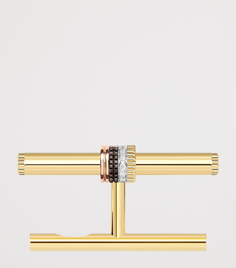 Boucheron Quatre Classique double-finger ring with diamonds and three gold tones (British brand)