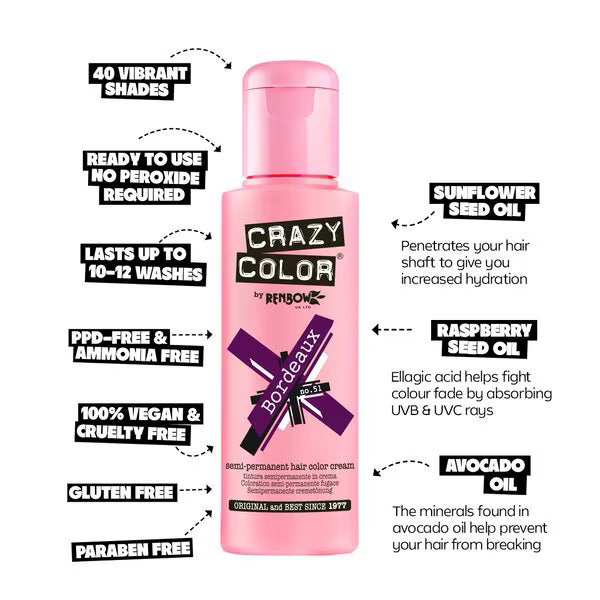 Crazy Color Bordeaux 51 hair dye - British product
