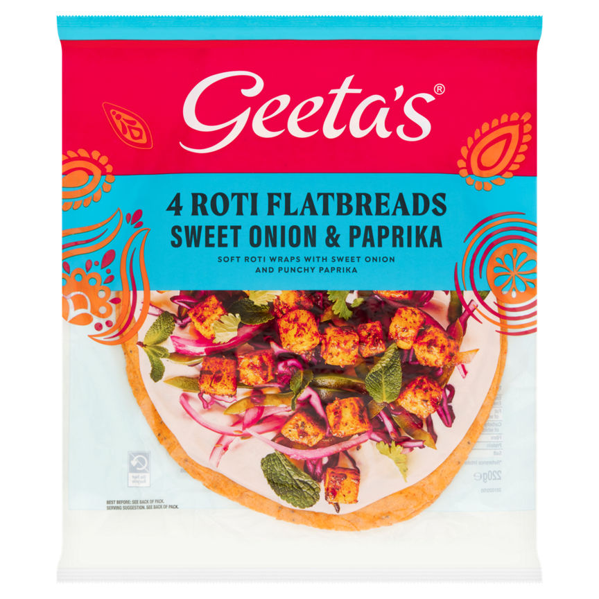 Geeta's 4 Roti Flatbreads Sweet Onion & Paprika 220g GOODS ASDA   