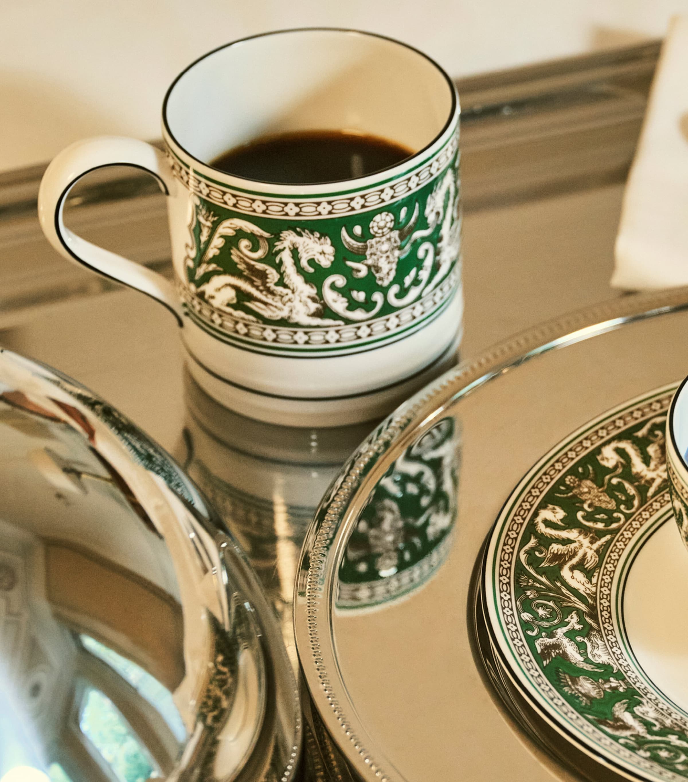 Wedgwood Florentine Verde bone china mug (British brand)