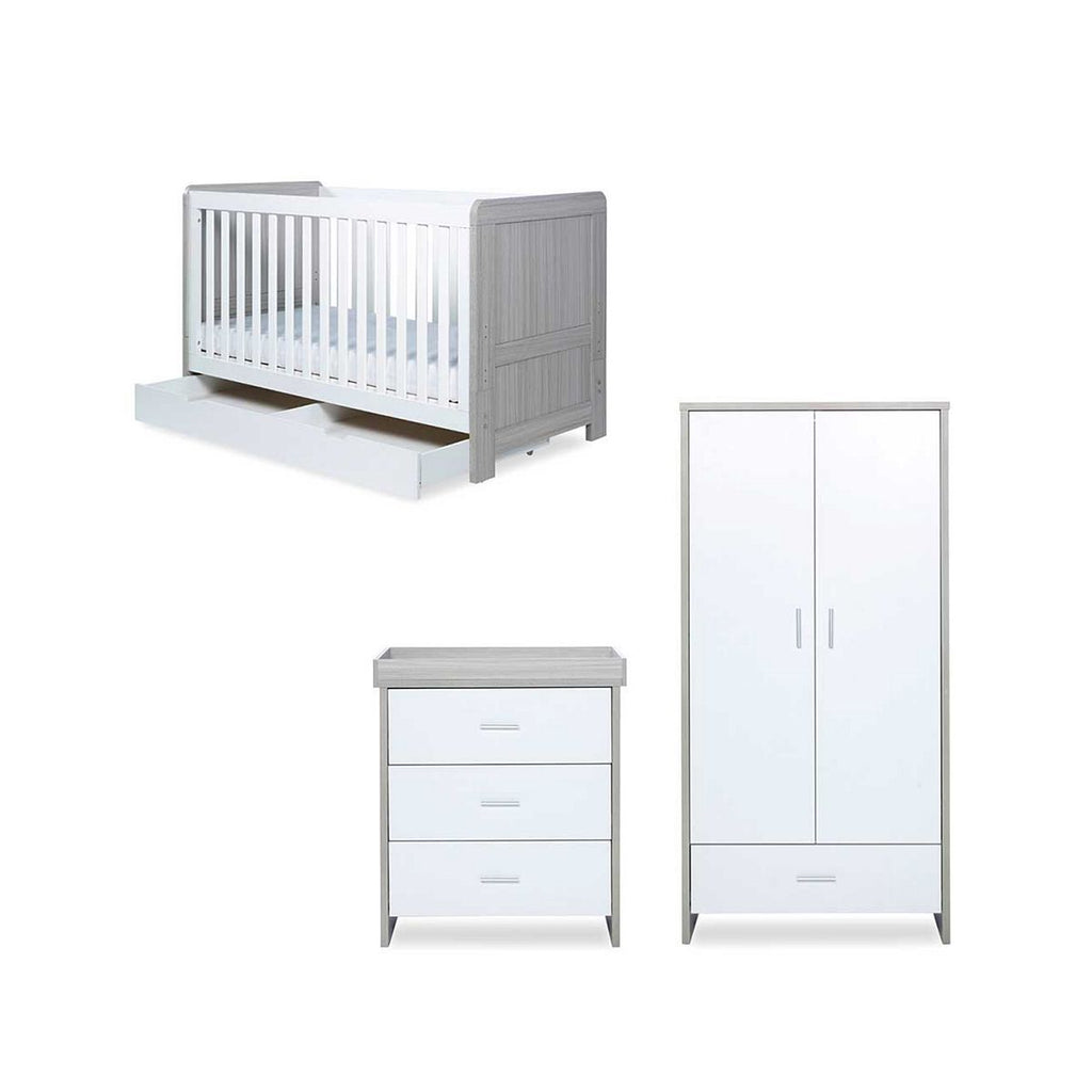 Ickle Bubba Pembrey 3 Piece Furniture Set, Under Drawer and Sprung Mattress - Ash Grey