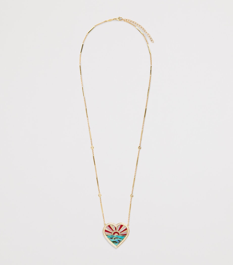 Jacquie Aiche yellow gold diamond turquoise pearl heart necklace (British brand)