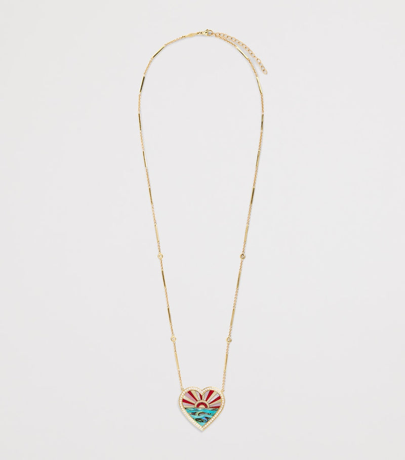 Jacquie Aiche yellow gold diamond turquoise pearl heart necklace (British brand)