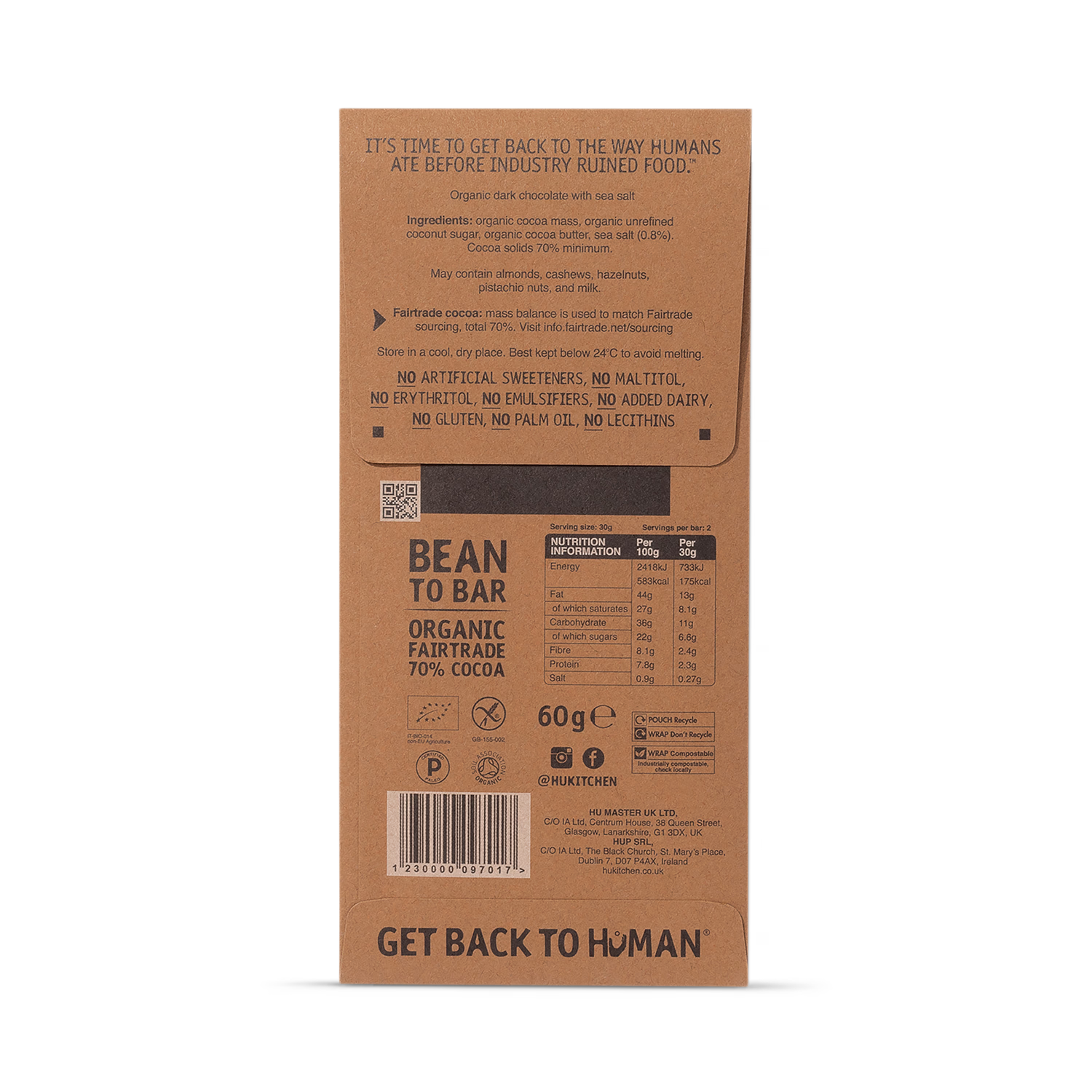 Hu Salty Dark Chocolate Bar with Coconut Sugar 60g, UK version