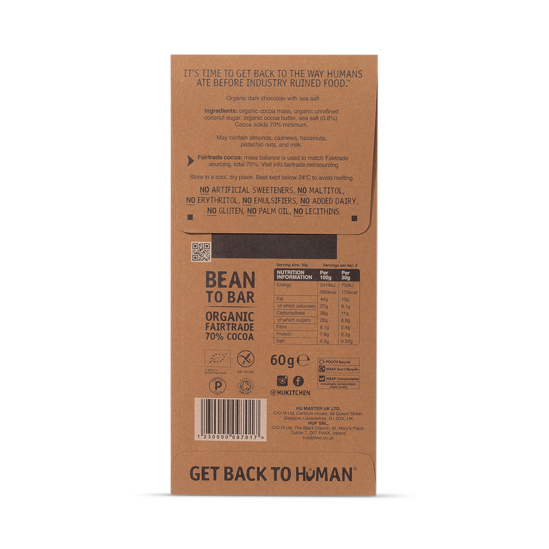 Hu Salty Dark Chocolate Bar with Coconut Sugar 60g, UK version