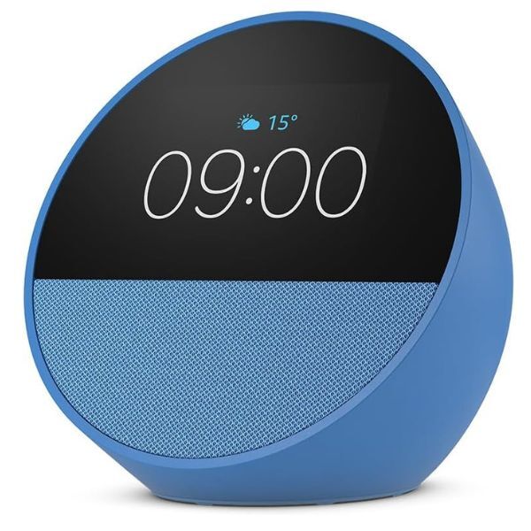 Amazon Echo Spot 2024 Ocean Blue smart alarm clock with Alexa, imported from the UK