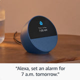 Amazon Echo Spot 2024 Ocean Blue smart alarm clock with Alexa, imported from the UK