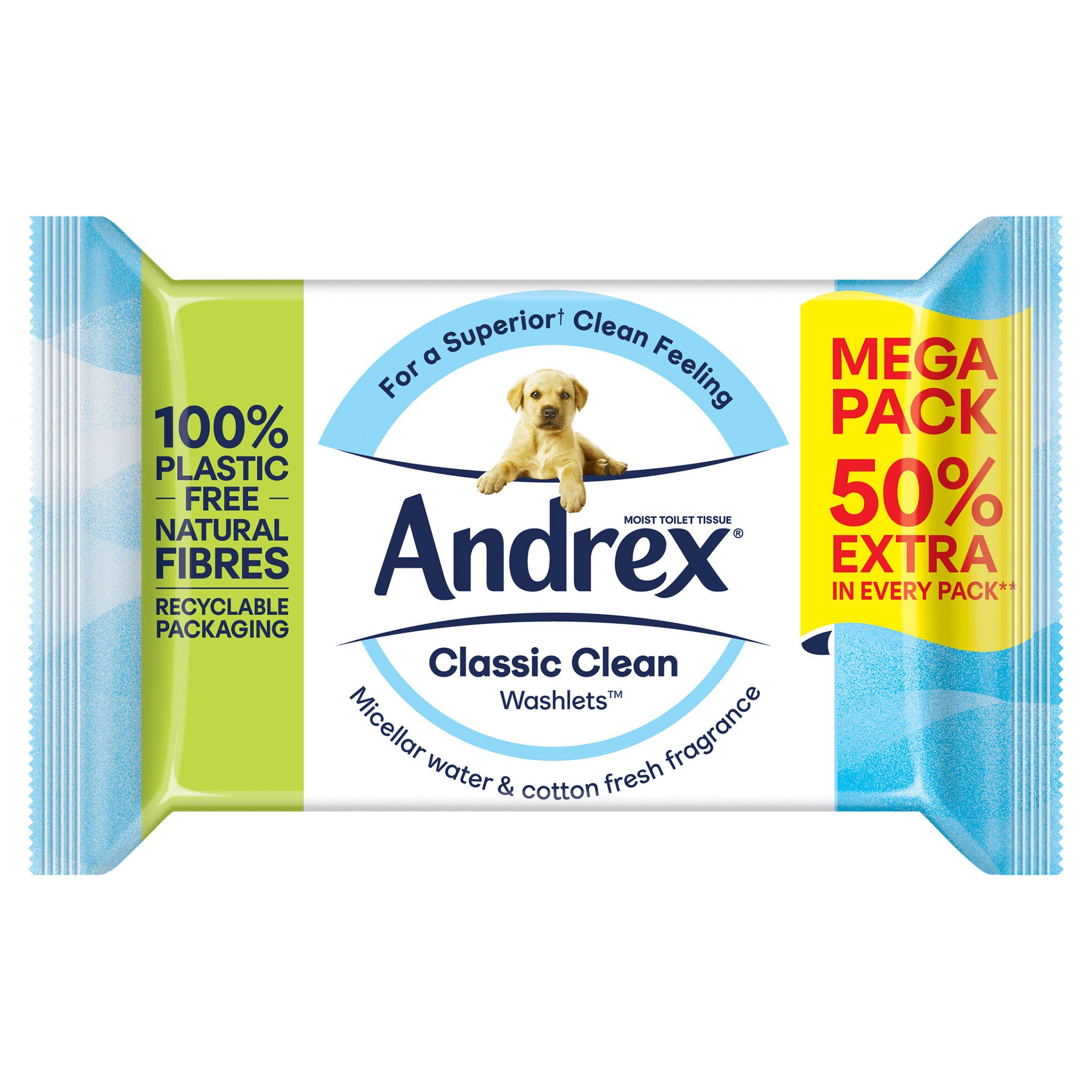 Andrex Classic Clean Mega Washlets Flushable Moist Toilet Tissue Wipes, 50% Extra Wipes GOODS Sainsburys   