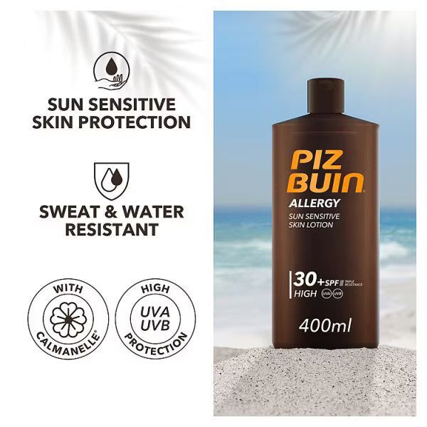 Piz Buin Allergy Sun Sensitive Skin Lotion 400ml, imported from the UK