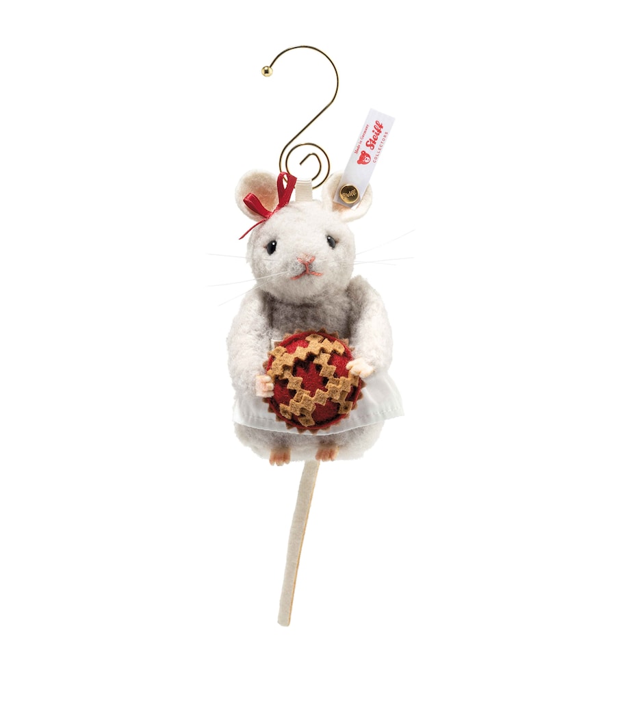 Steiff stuffed mouse tree decoration with pie - UK version