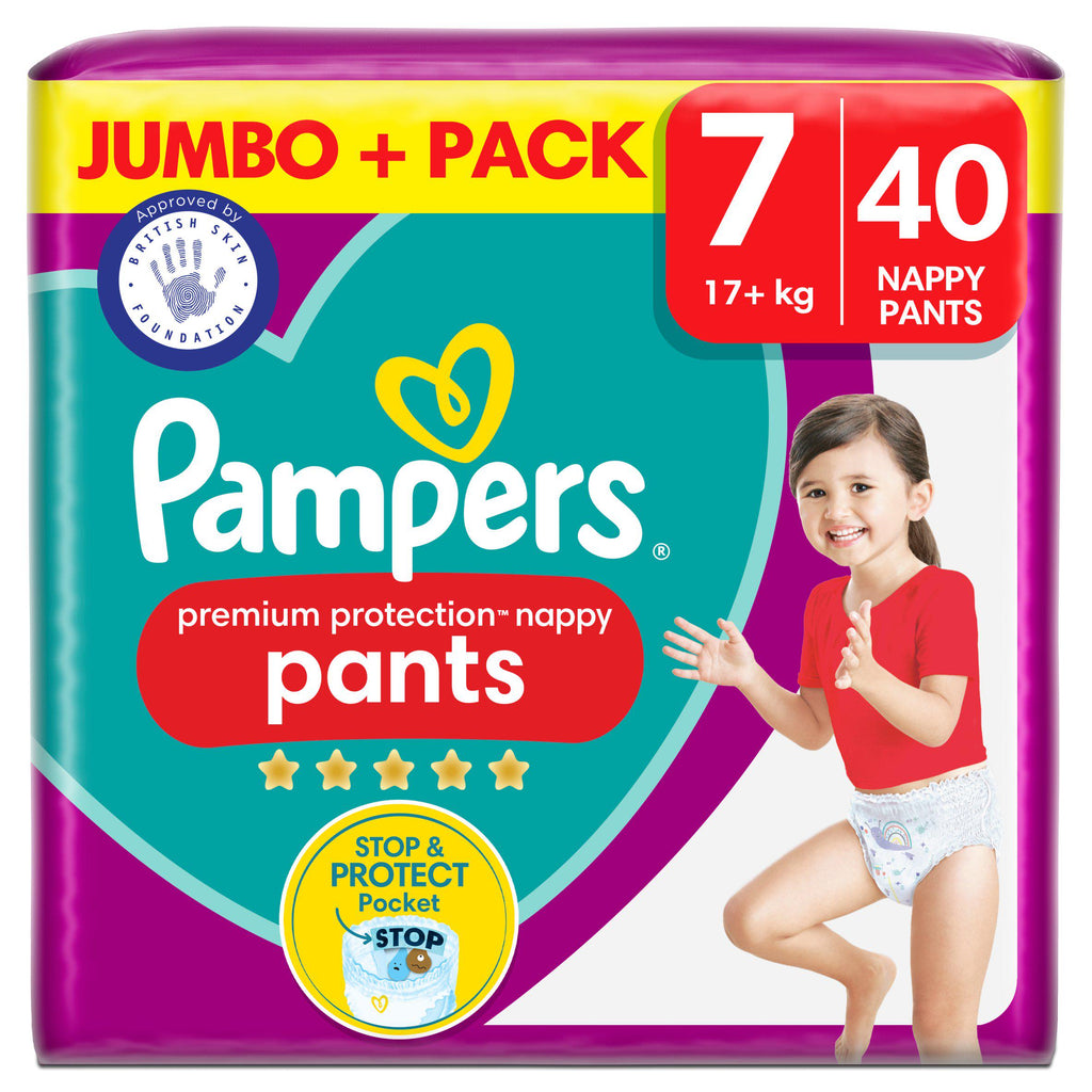 Pampers Premium Protection Nappy Pants Jumbo+ Pack Nappies Size 7, 17kg+ x40