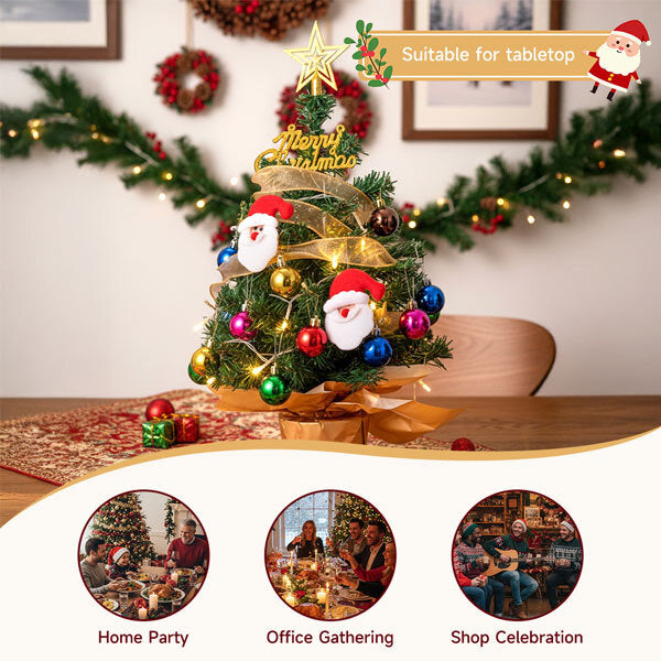 Livingandhome small Christmas tree with lights 58cm - British product