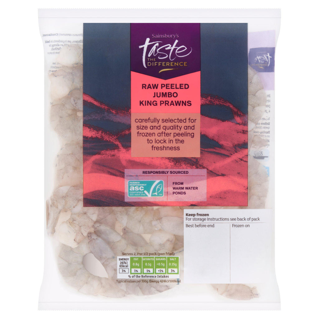 Sainsbury's Frozen Raw Peeled Jumbo King Prawns ASC, Taste the Difference 225g