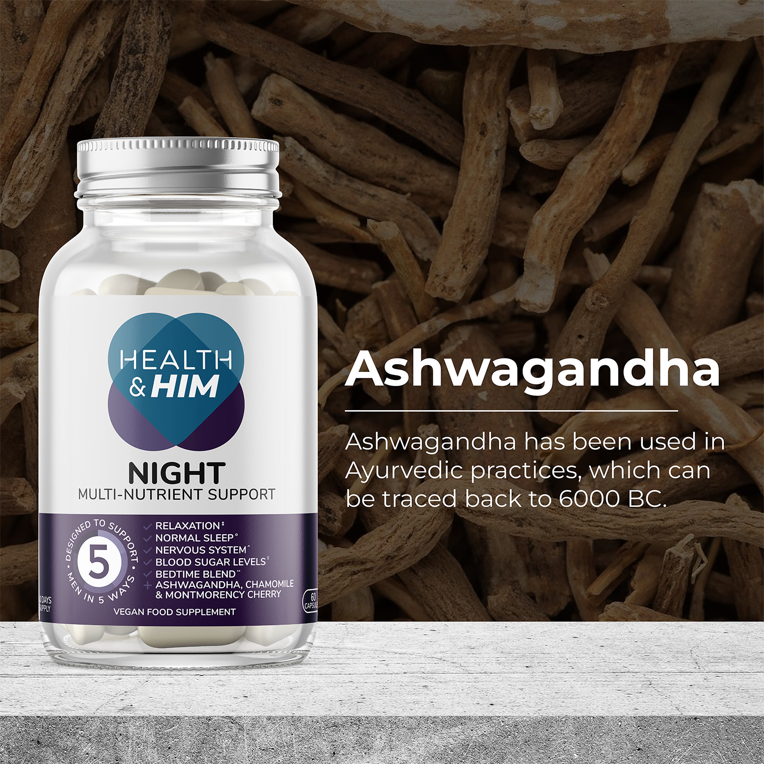 Health & Him Night multi-nutrient supplement 60 capsules, UK version
