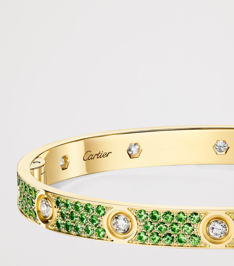 Cartier LOVE bracelet yellow gold diamonds tsavorite, imported from the UK