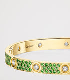 Cartier LOVE bracelet yellow gold diamonds tsavorite, imported from the UK