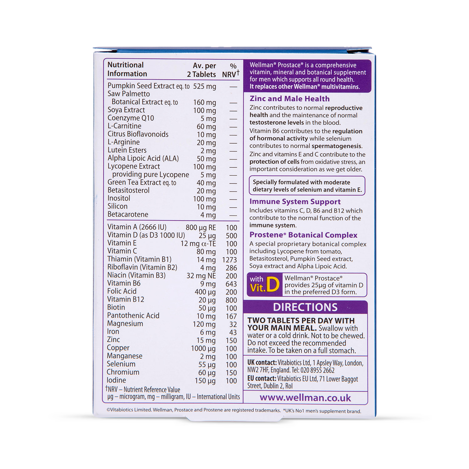 Vitabiotics Wellman Prostace Men's Tablets 60 Tablets (British brand)