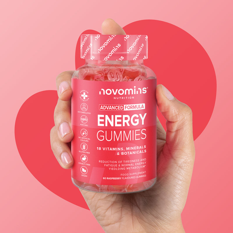 Novomins Energy Gummies Raspberry Flavour 60 Gummies, UK version