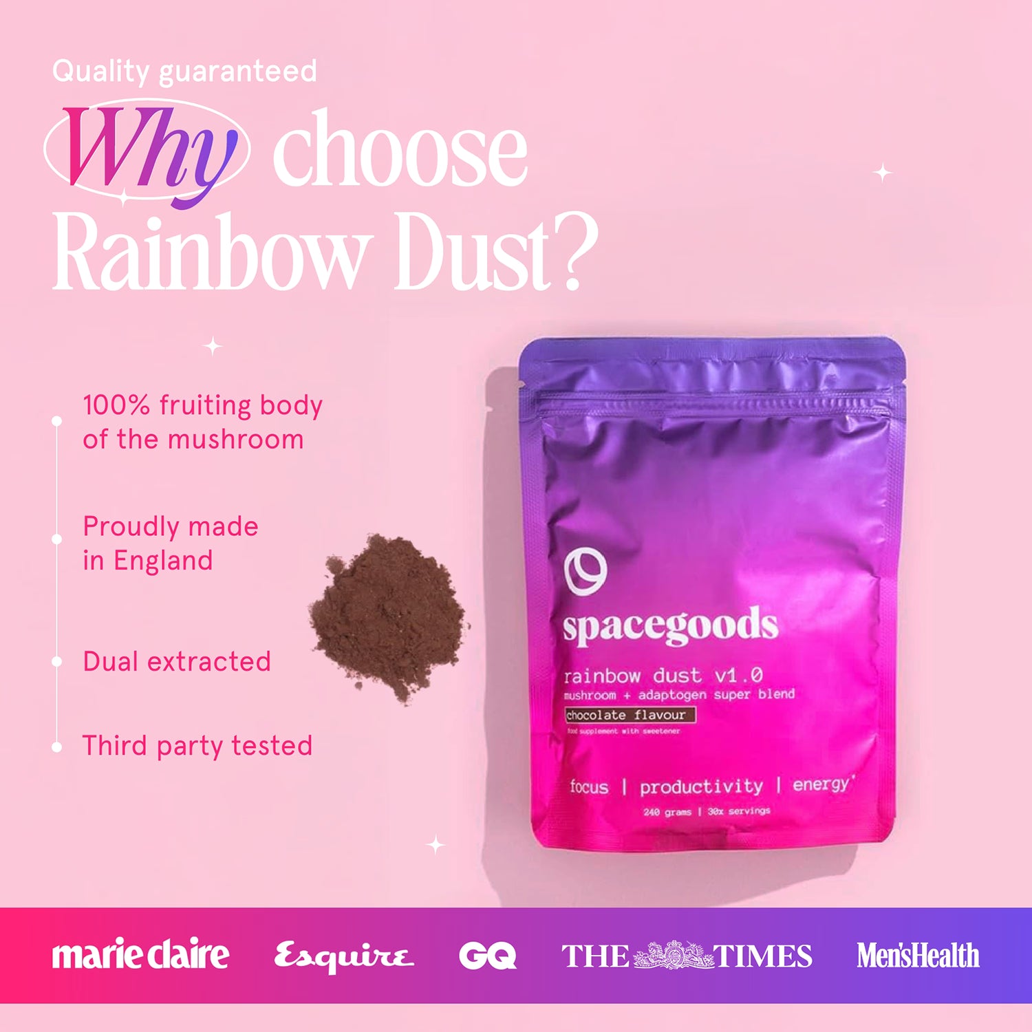 Spacegoods Rainbow Dust Chocolate 56g mushroom powder, imported from the UK