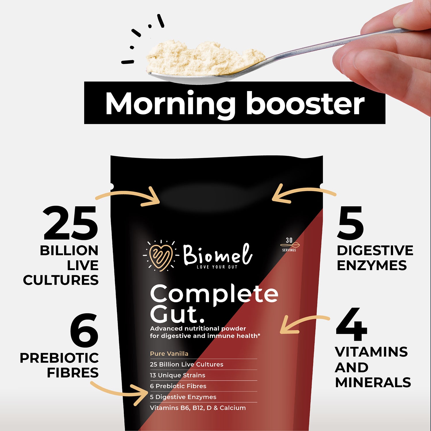 Biomel Complete Gut vanilla powder 450g - British product