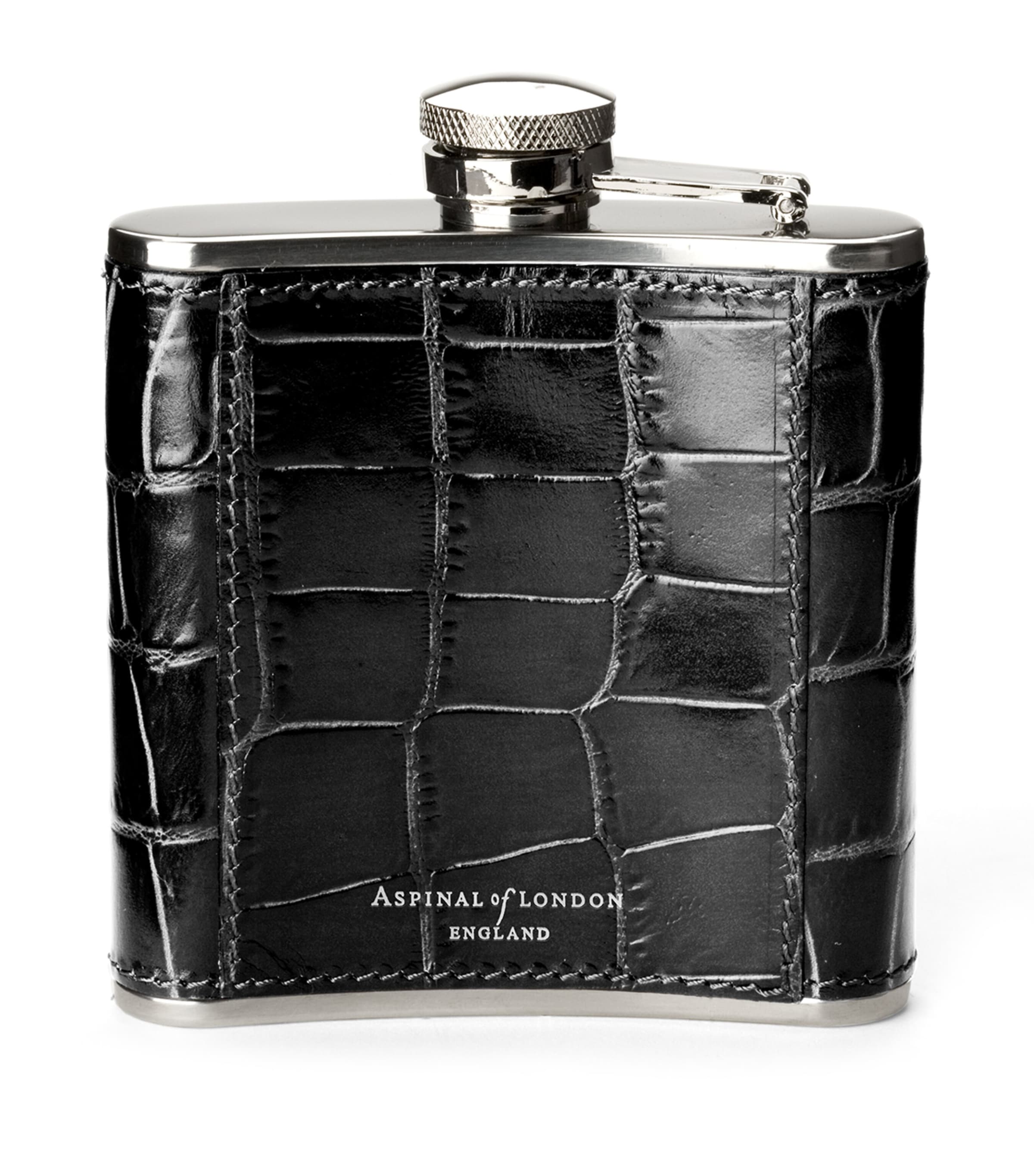 Aspinal of London croc-embossed leather hip flask - British product