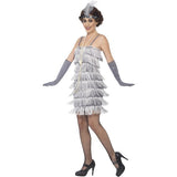 Smiffys Flapper Costume, Silver, with Short Dress