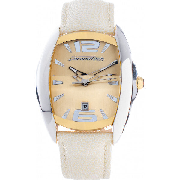 Chronotech beige watch with leather strap and stainless steel casing (British brand)