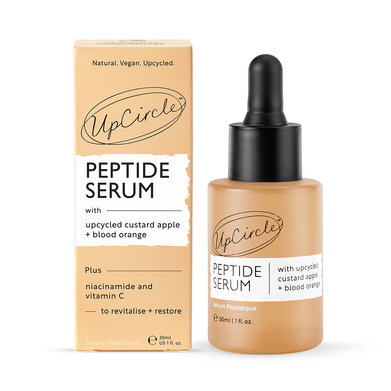 Upcircle peptide serum with upcycled custard apple and blood orange 30ml - British product